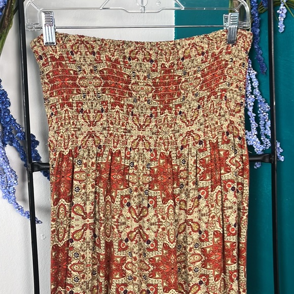 Forever 21 medium smocked waist maxi hippie skirt raw hem - Picture 2 of 5